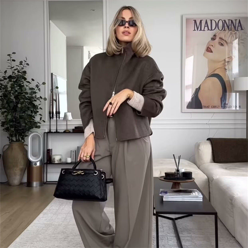 Damen lässige Steppjacke mit hohem Kragen und praktischen Taschen Fudus