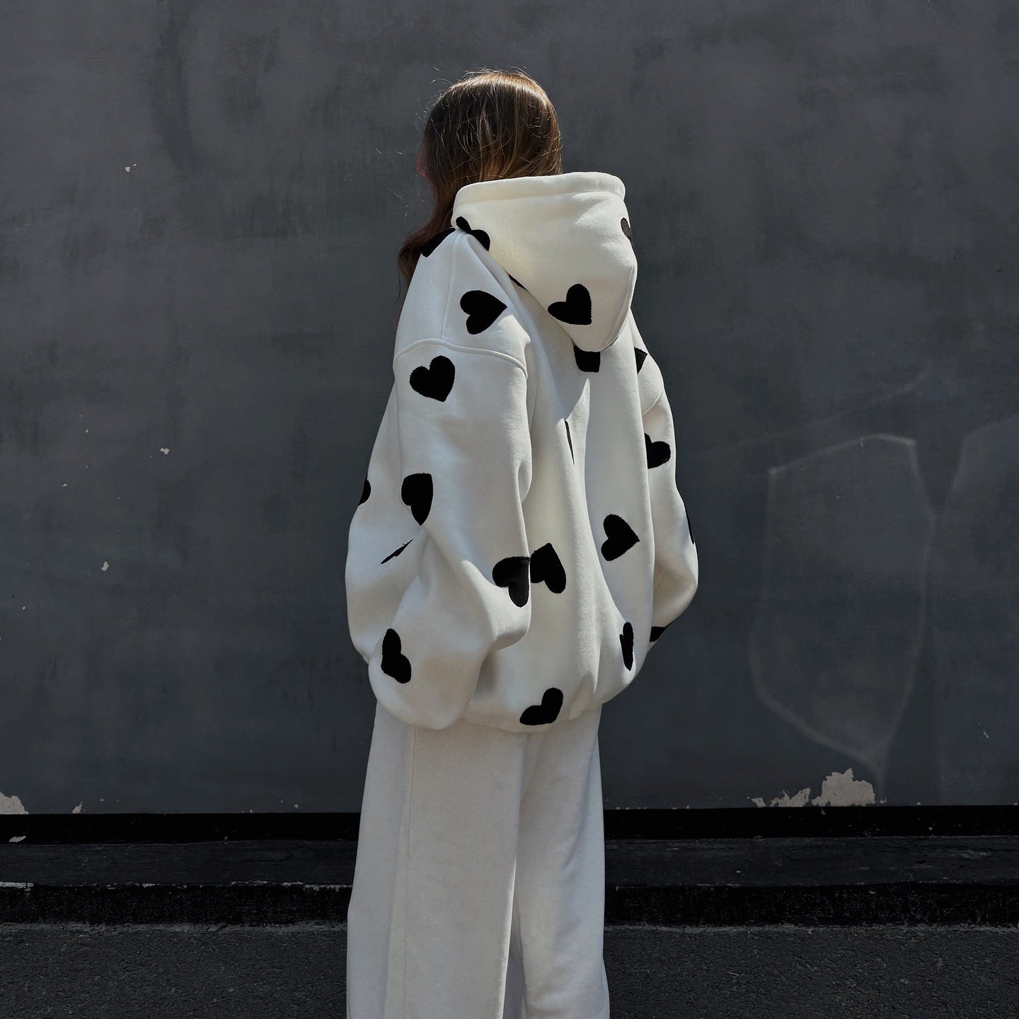 Damen Kapuzenpullover mit kreativem Herzmotiv und lässigem Oversized-Schnitt Fudus