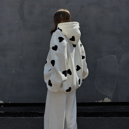 Damen Kapuzenpullover mit kreativem Herzmotiv und lässigem Oversized-Schnitt Fudus