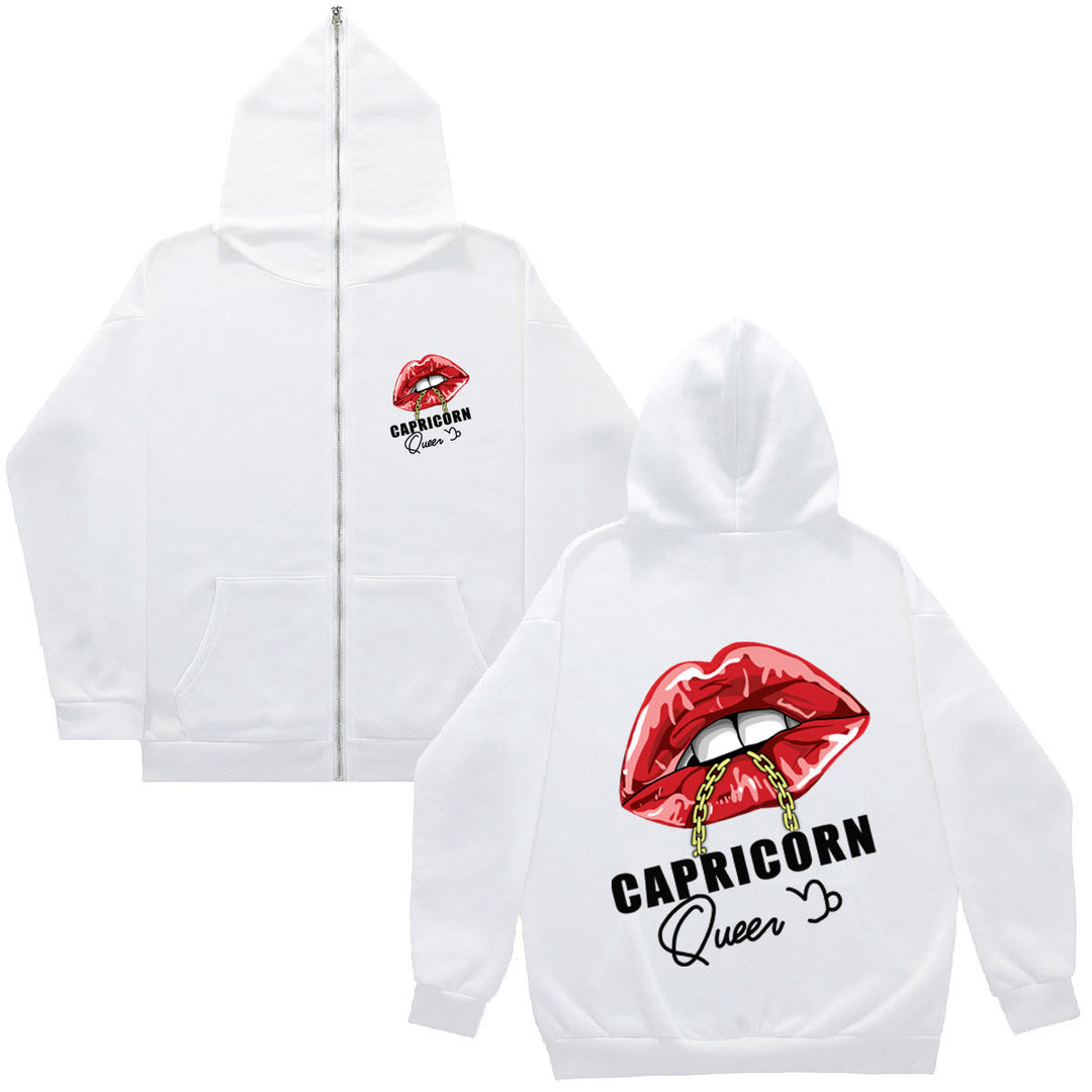 Damen Kapuzenjacke mit einzigartigem Lippenmotiv und Kapuze Fudus