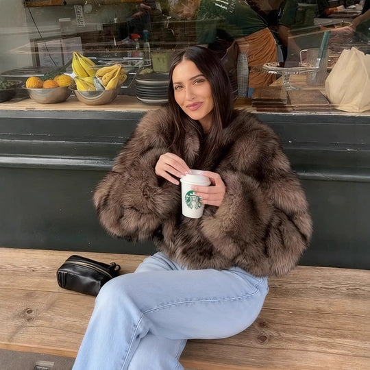 Damen Kuschelige Kunstfelljacke mit weiten Ärmeln Fudus