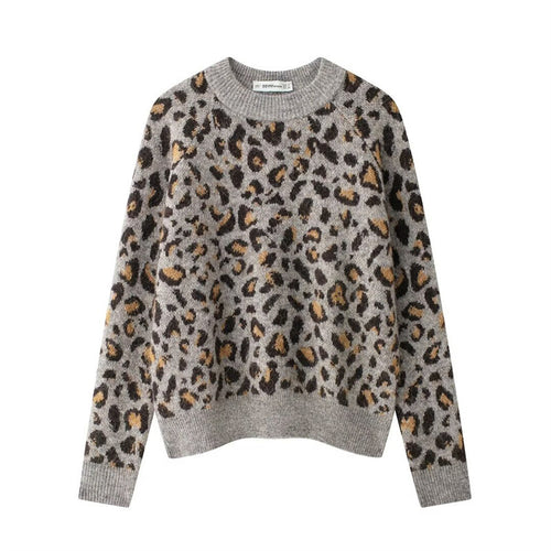 Damen Kuscheliger Strickpullover mit modernem Leopardenmuster Fudus