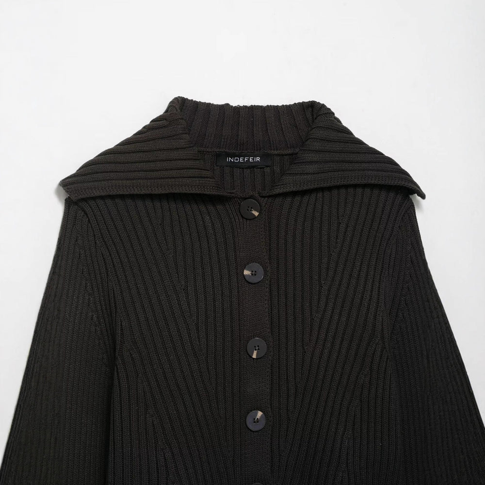 Damen kurzärmliger Strickpullover mit modischem Reverskragen Fudus