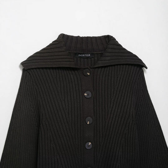 Damen kurzärmliger Strickpullover mit modischem Reverskragen Fudus