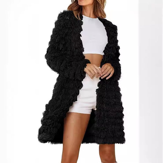 Damen Langer Fransenmantel Fudus