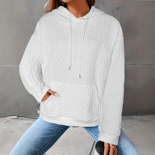 Damen Kuscheliger Strickpullover mit Kapuze und Details im Waffelmuster Fudus