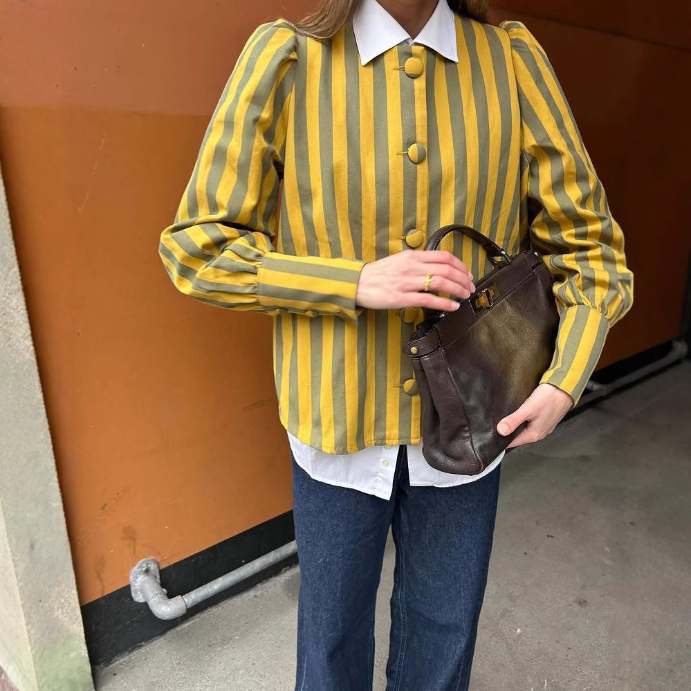 Damen gestreifte Bluse mit Puffärmeln Fudus