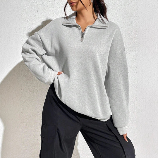 Damen Kapuzensweatshirt mit halbem Reißverschluss und bequemen Taschen Fudus