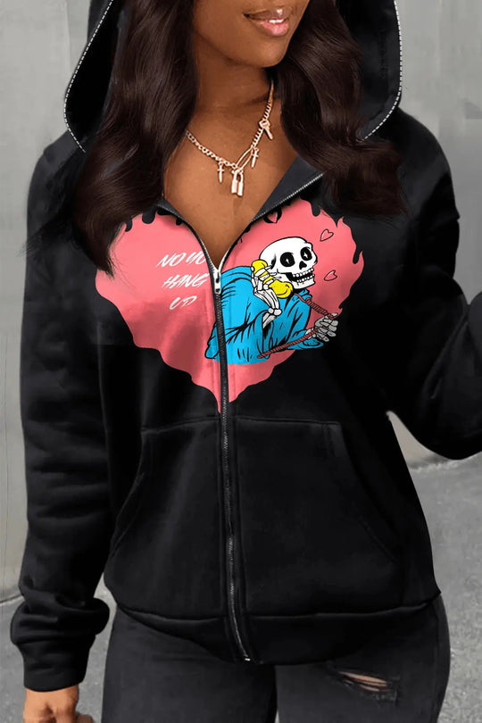 Damen Kapuzenjacke mit kreativem Grafikdruck und Kängurutaschen Fudus