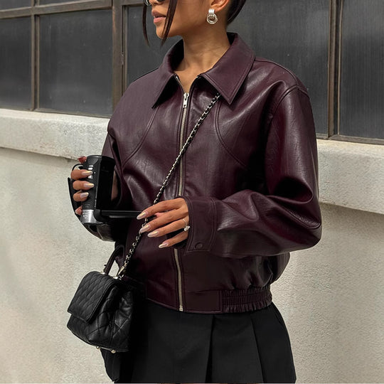 Damen Kunstlederjacke im modischen Schnitt mit elastischem Bund Fudus