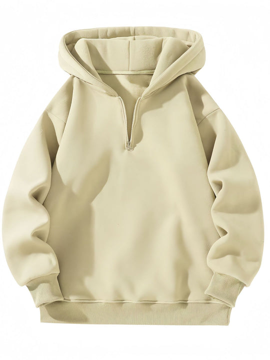 Damen modischer Kapuzenpullover mit kurzem Reißverschluss und bequemen Bündchen Fudus