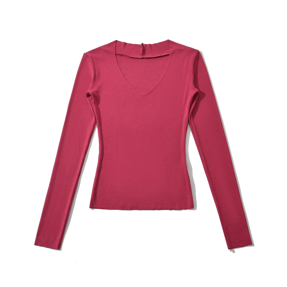 Damen langärmliges Oberteil mit V-Ausschnitt und engem Schnitt Fudus