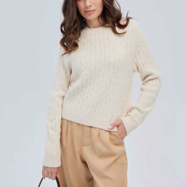 Damen kuscheliger Strickpullover mit Zopfmuster Fudus