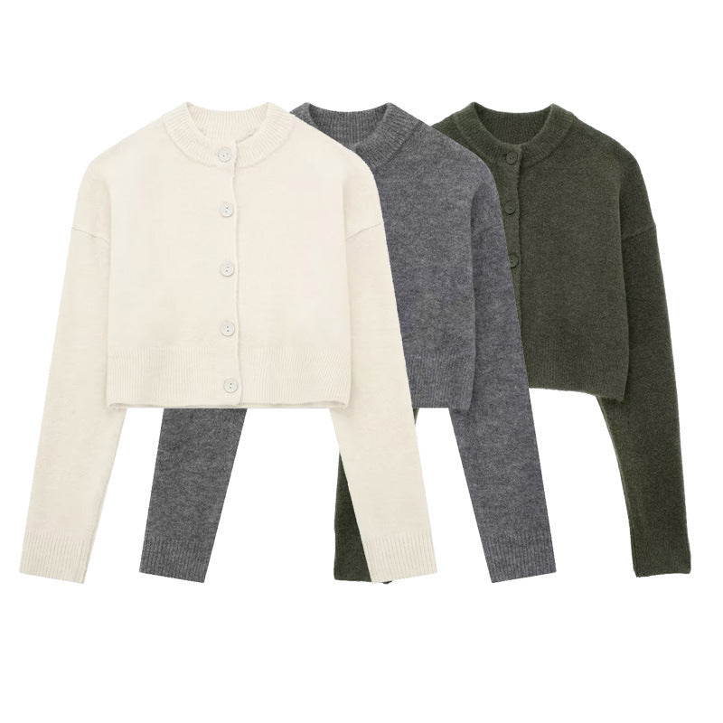 Damen Kurzpullover mit knopfbeschichtetem Design Fudus