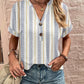 Damen Kurzarm Blusenshirt mit Knopfdetaillierung und trendigem Streifenmuster Fudus