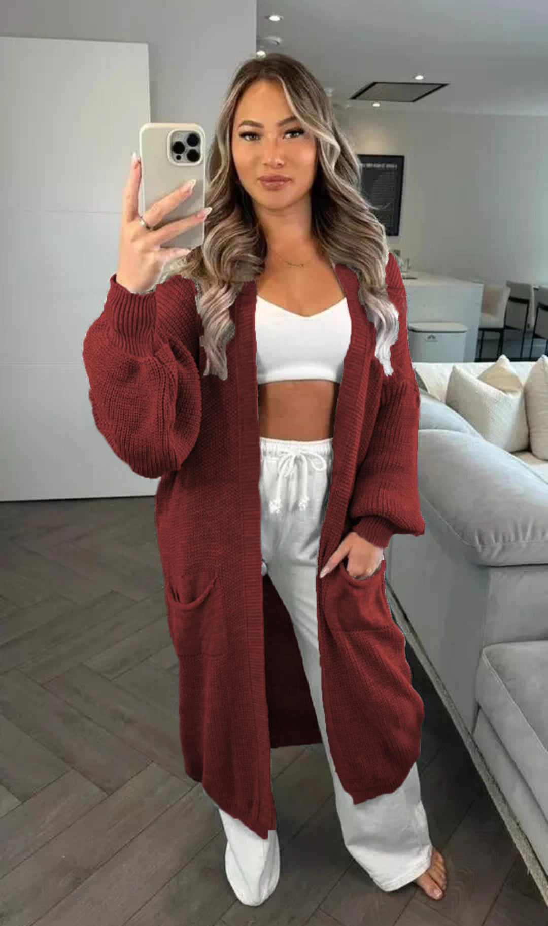 Damen Grobstrickcardigan im lässigen Oversized-Stil mit praktischen Taschen Fudus