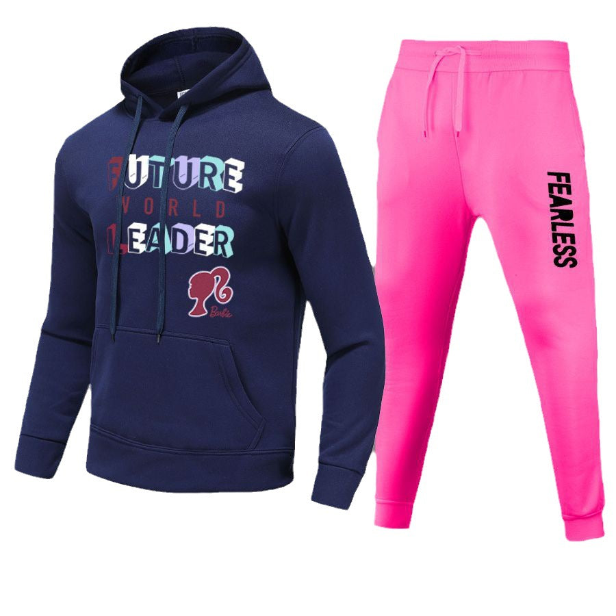 Damen Hoodie und Jogginghose Set mit auffälligem Schriftzug und buntem Design Fudus