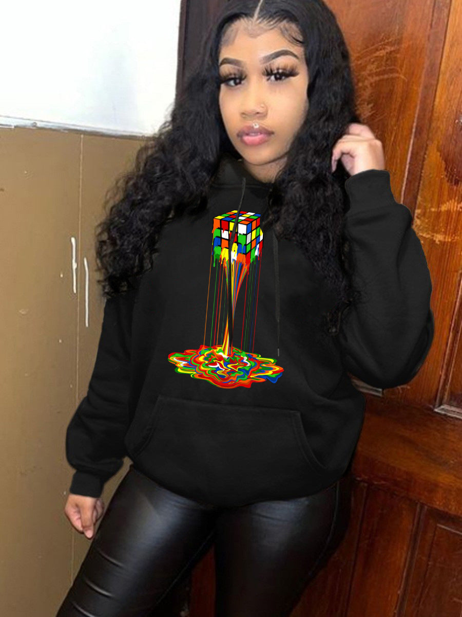 Damen Kapuzenpullover mit kreativem Rubik's Cube Design Fudus