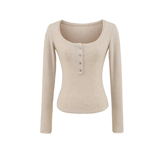 Damen Langarmshirt mit Knopfleiste und weichem Baumwollmix Fudus