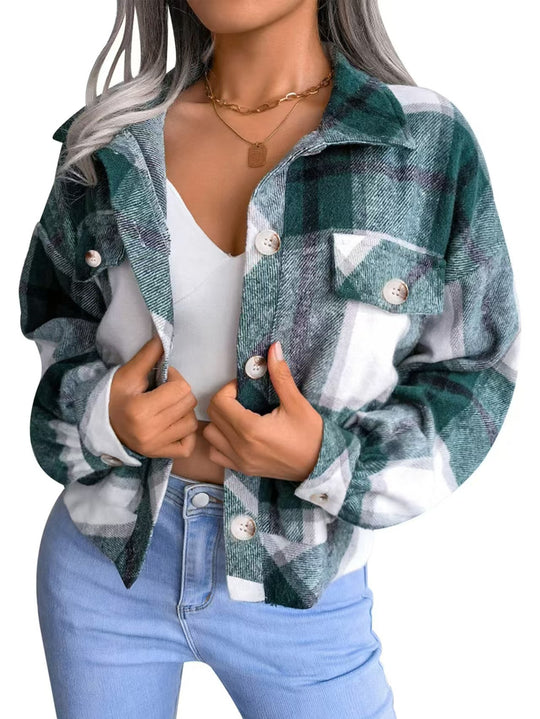 Damen Karierte Fleecejacke mit lässigem Schnitt und praktischen Taschen Fudus