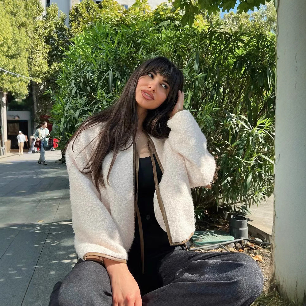 Damen kuschelige Fleecejacke mit dekorativem Bindegürtel Fudus