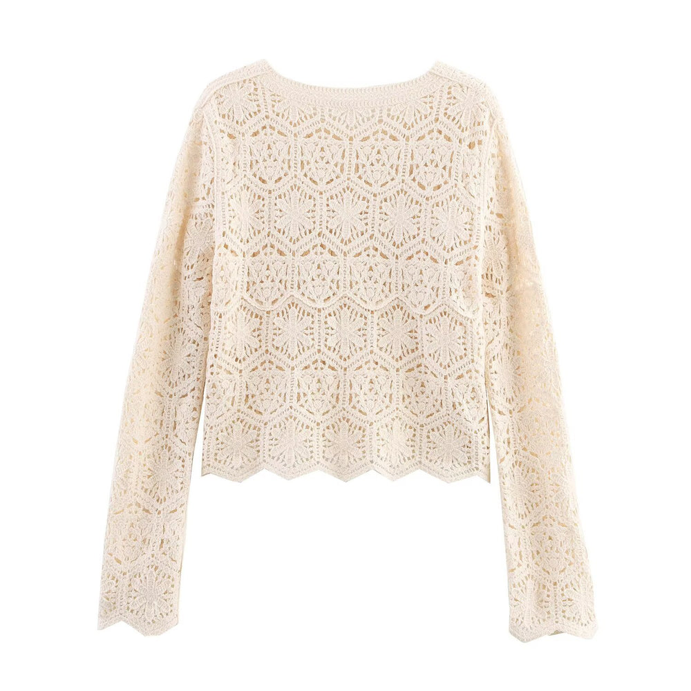 Damen Häkeljacke mit floralen Mustern und Knopfdesign Fudus