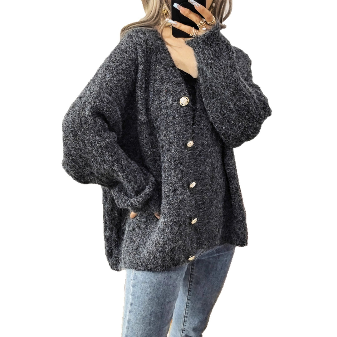 Damen Grobstrickjacke mit modischen Knöpfen und lässigem Schnitt Fudus