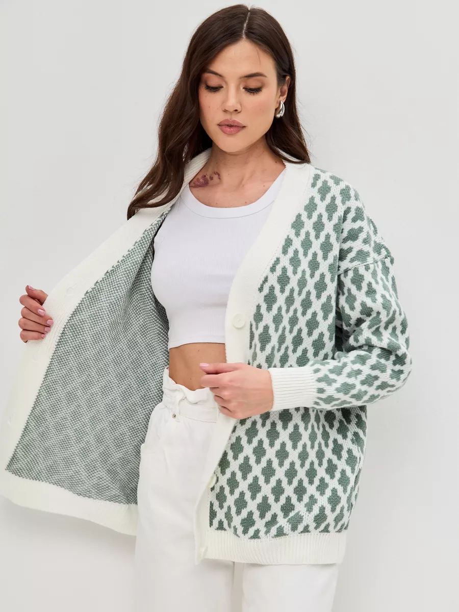 Damen Grobstrickjacke mit modernem Leopardenmuster Fudus