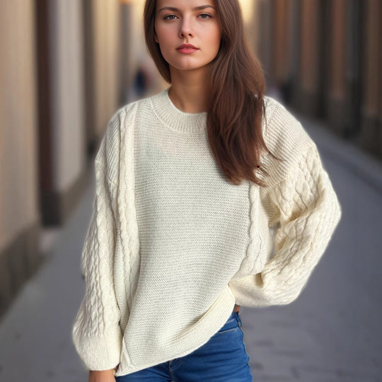 Damen Grobstrickpullover mit eleganten Zopfmuster und lässigem Schnitt Fudus