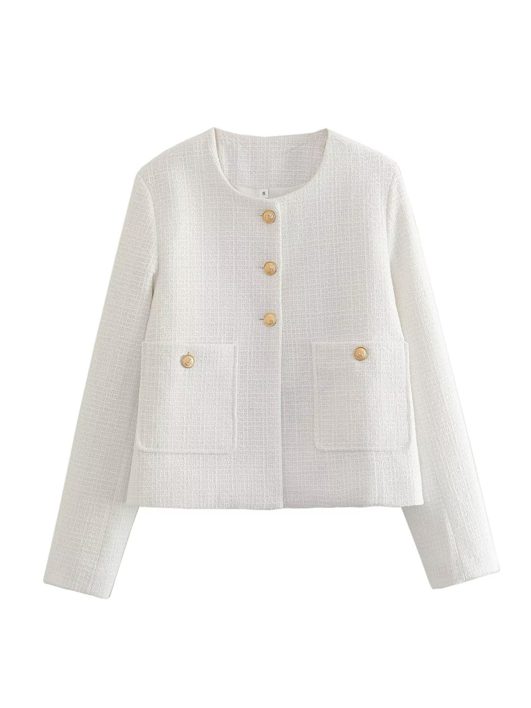 Damen Kurze Tweedjacke mit dekorativen Knöpfen Fudus