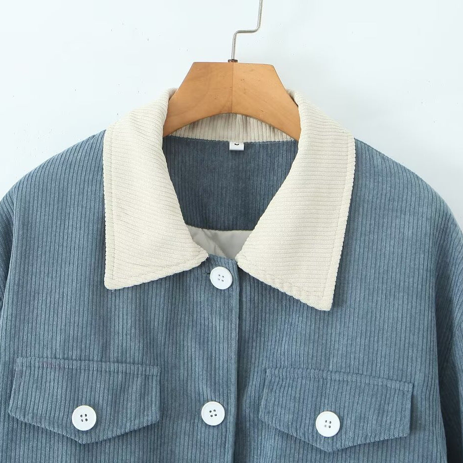 Damen lässige Cordjacke mit praktischen Pattentaschen und elastischem Bund Fudus