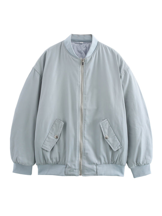 Damen lässige Bomberjacke mit elastischem Bund und praktischen Taschen Fudus