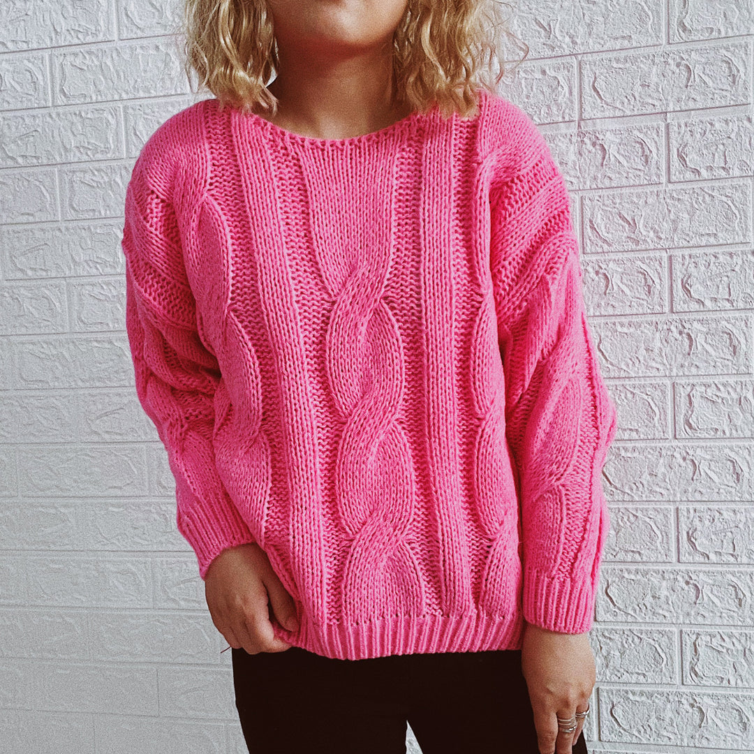 Damen Grobstrickpullover mit auffälligem Zopfmuster und weitem Schnitt Fudus