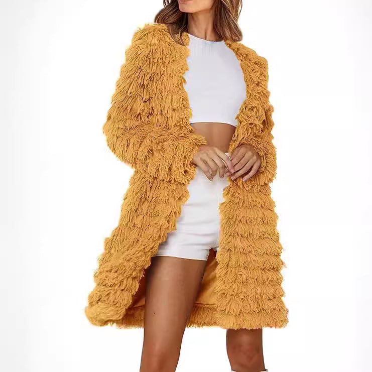 Damen Langer Fransenmantel Fudus