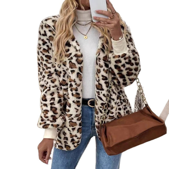 Damen Kuschelige Leo-Muster Jacke Fudus