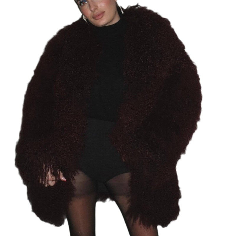 Damen kuschelige Langhaarmantel Fudus