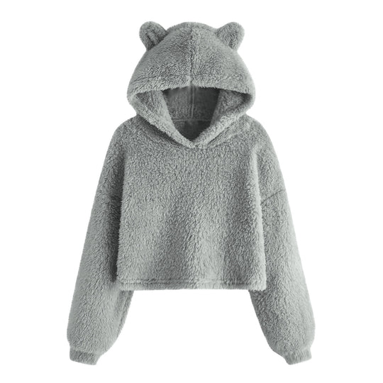 Damen Kuscheliger Fleece Hoodie mit Bärenohren Fudus