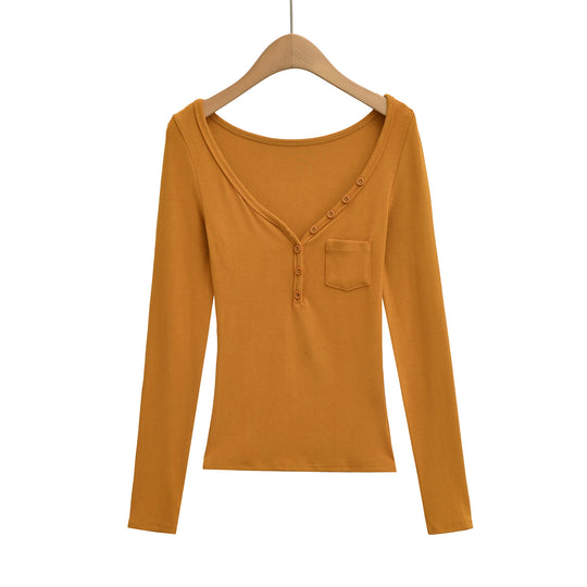 Damen langärmeliges Henley-Shirt Fudus