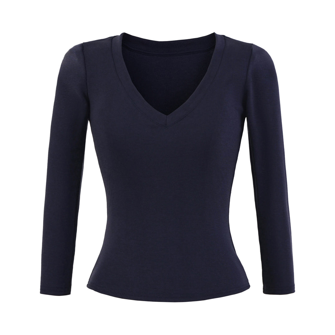 Damen Langärmliges V-Ausschnitt Oberteil Fudus