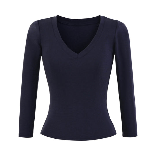 Damen Langärmliges V-Ausschnitt Oberteil Fudus
