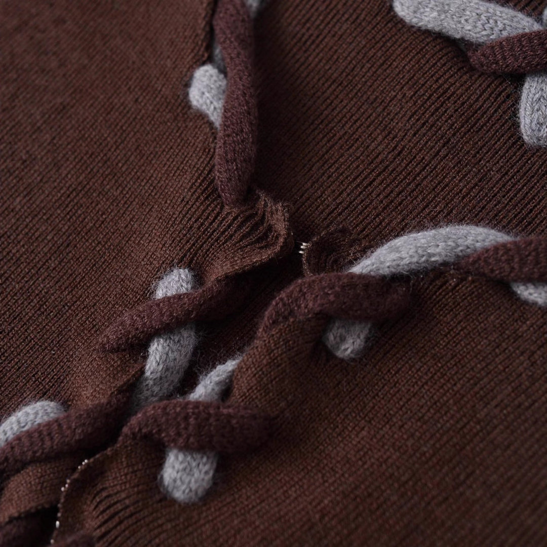 Damen kurzärmelige Strickjacke mit Bindebändern Fudus