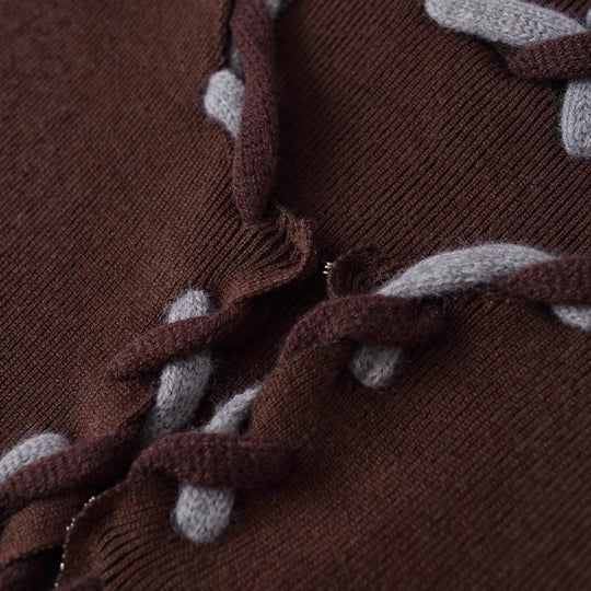 Damen kurzärmelige Strickjacke mit Bindebändern Fudus