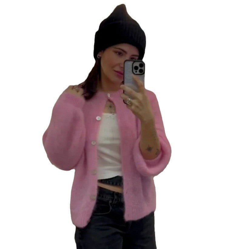 Damen kuschelige Strickjacke mit weitem Schnitt und eleganten Knopfdetails Fudus