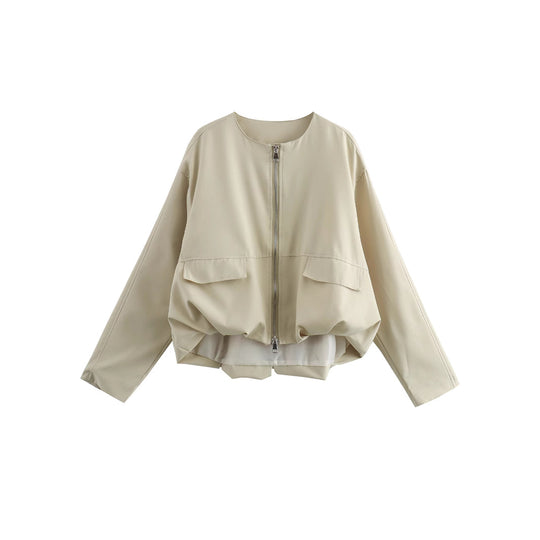 Damen lässige Jacke mit praktischen Taschen und Reißverschluss Fudus