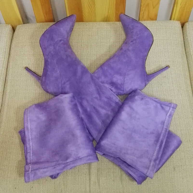 Damen hohe Overknee-Stiefel aus Kunstleder mit schmalem Absatz Fudus