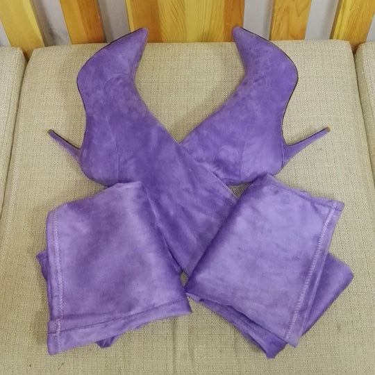 Damen hohe Overknee-Stiefel aus Kunstleder mit schmalem Absatz Fudus