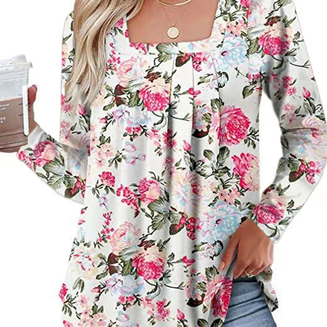 Damen Langärmliges Blumenshirt mit Rundhalsausschnitt Fudus