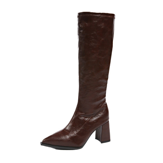 Damen hochmodische Stiefel mit blockiertem Absatz und spitzem Zehenbereich Fudus