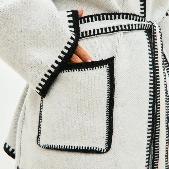 Damen Grobstrick Mantel mit praktischem Gürtel und Taschen Fudus