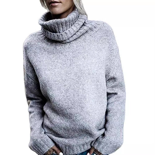 Damen Grobstrickpullover mit hohem Kragen und lässigem Schnitt Fudus